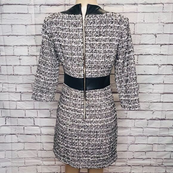 Alexia Admor Women's Black & White Zenia Tweed V-Neck Fit & Flare Dress Size 6 - Picture 2 of 9